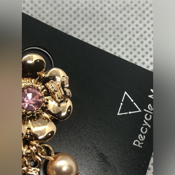 Guess‎ gold tone flower bud pink tourmaline gemstone look dangle charm earrings - Picture 5 of 16